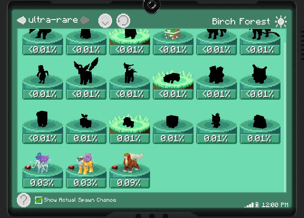 Handle Natural and Timing-Dependent Spawns - PokéNav listing the separate Entei, Raikou, and Suicune spawn chances near Burned Tower