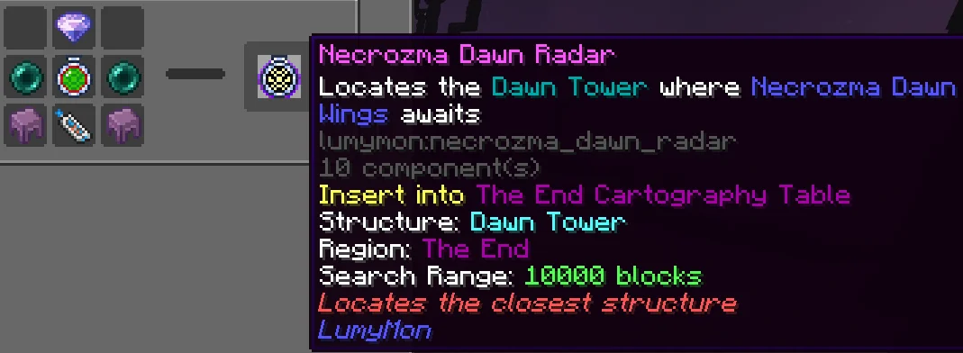 Choose and Craft the Matching Radar - Necrozma Dawn Radar recipe for the Dawn Wings route