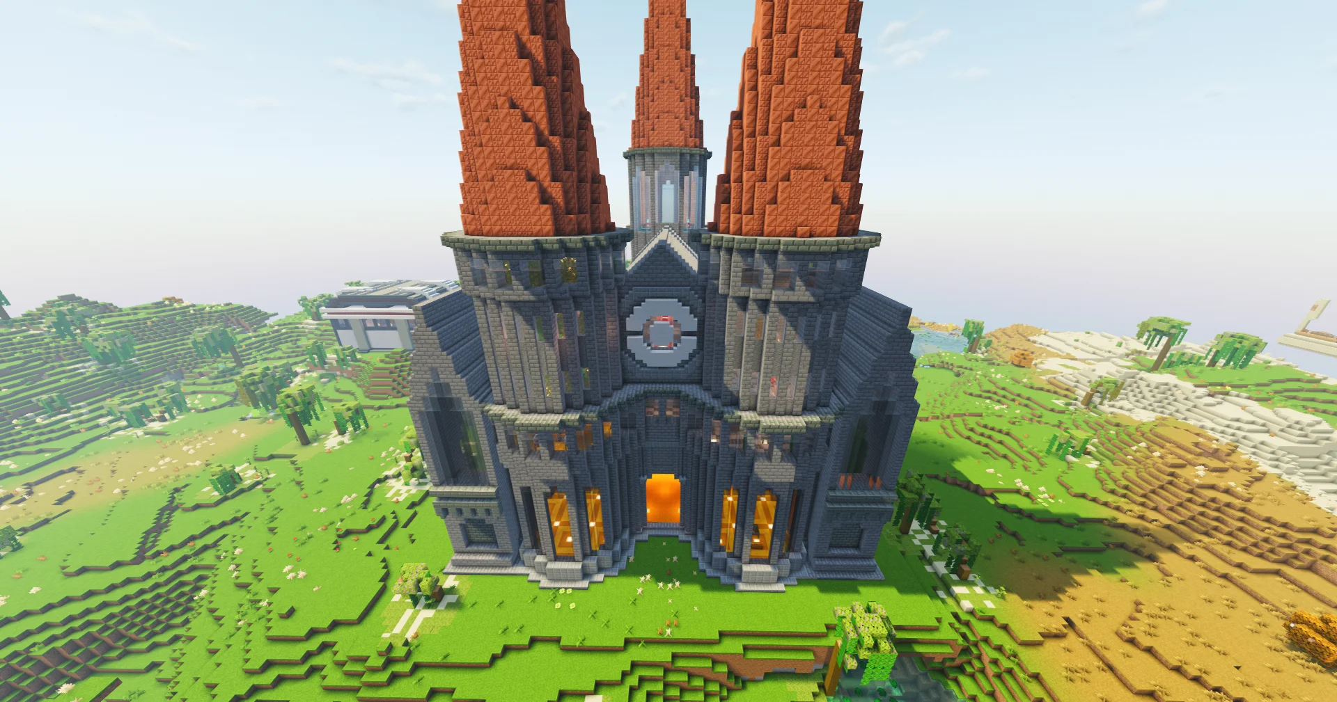 Aaron - front exterior of the Sinnoh League and orange spires