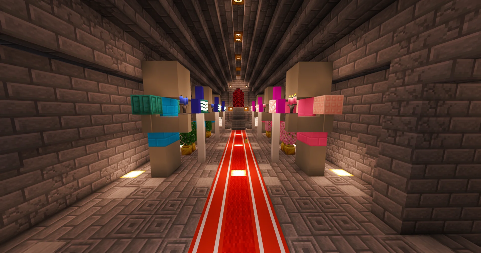 Camilla - color-bannered corridor toward Camilla's chamber
