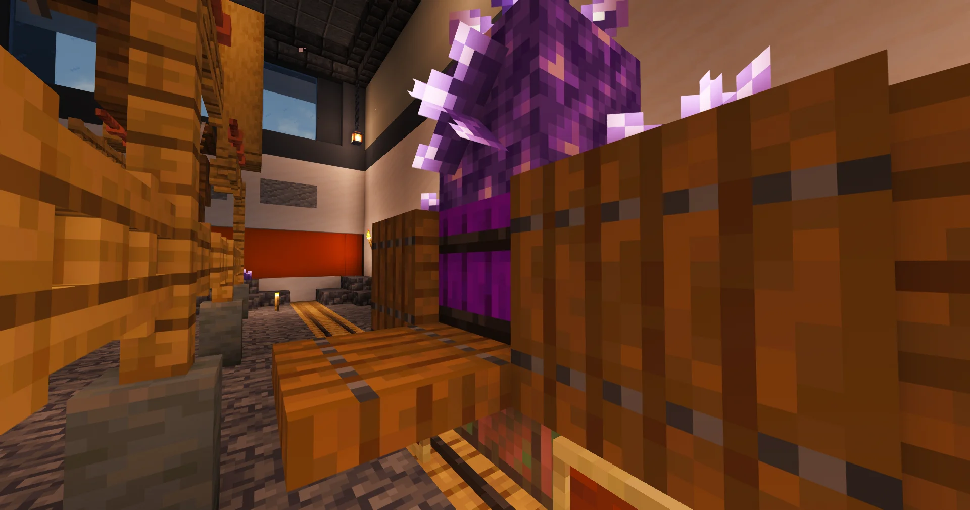 Ferruccio - Center barrels and minecart among the amethyst blocks