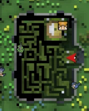 Gardenia - Maze map with an arrow marking the starting route