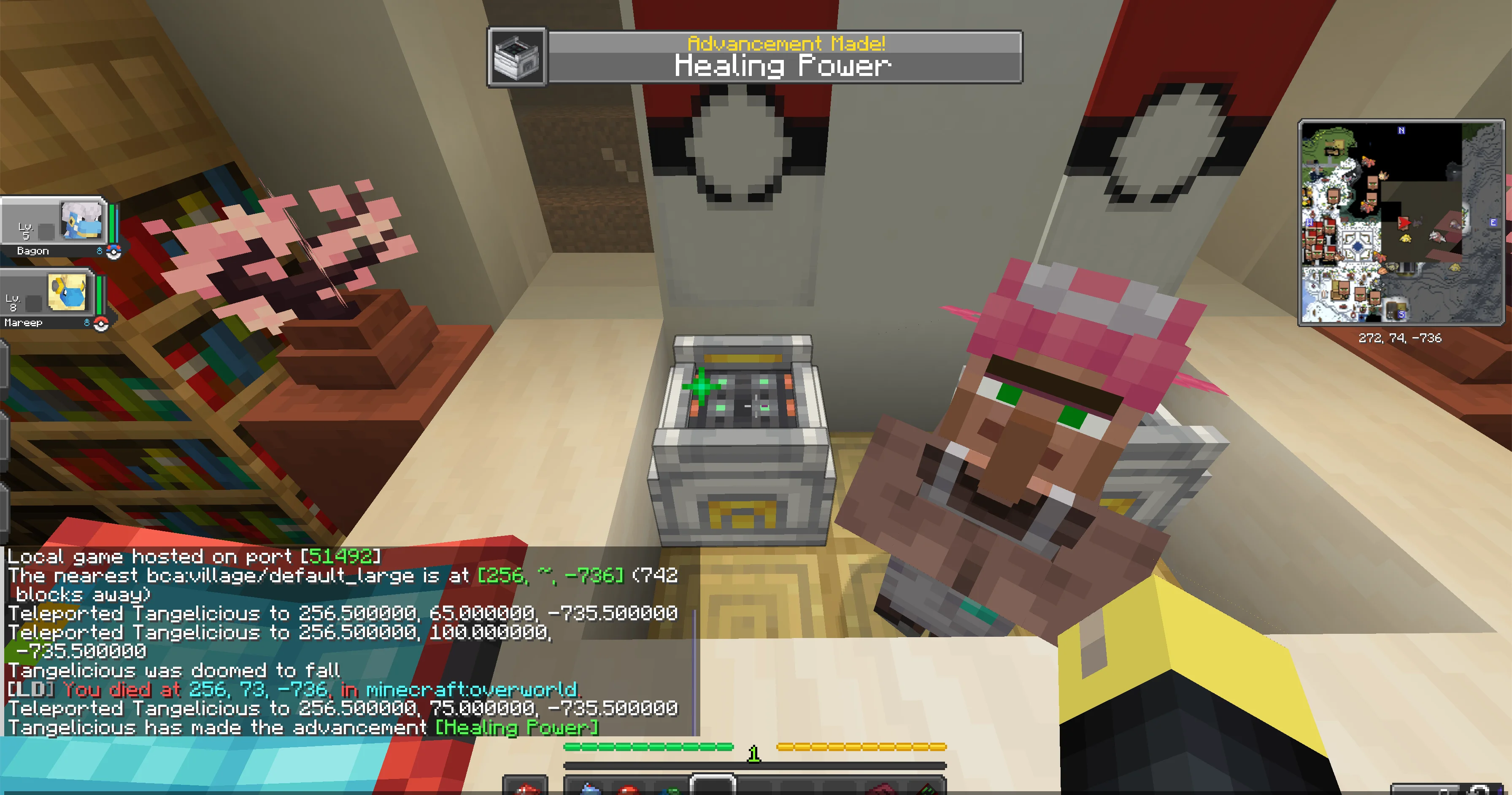 Heal, Store Pokémon, and Manage Supplies - Healing Pylon inside a village Pokémon Center after restoring the party