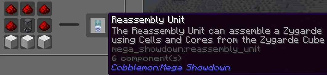 Craft and Place the Reassembly Unit - Reassembly Unit recipe with Redstone around a Restoration Tank above three Iron Blocks