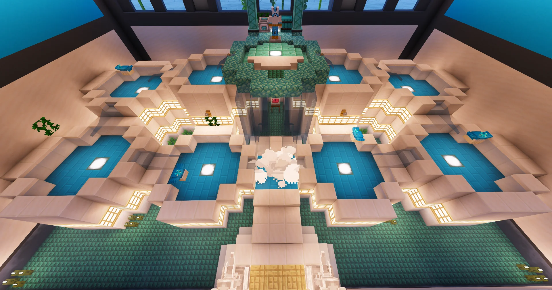 Omar - Overhead view of Omar's large water-themed arena